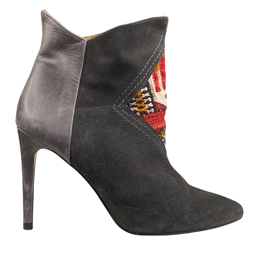 Howsty X Anthropologie Grey Suede Boho Chic Ankle Bootie Size 37 US 6.5